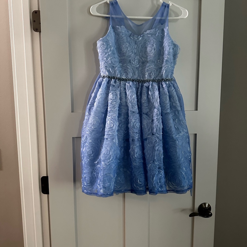Elegant Blue Floral Kids Dress